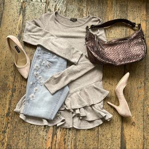 White Birch Heather Pink/Grey Ruffle Shirt